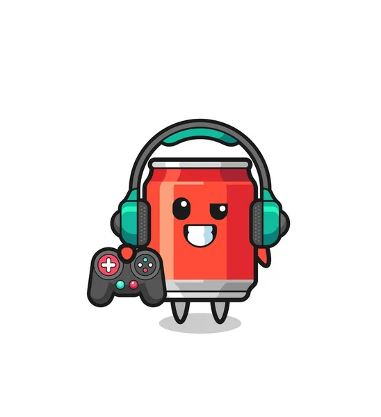 Drink Can Gamer Mascot Holding Game Controller Cute Design — Wektor stockowy