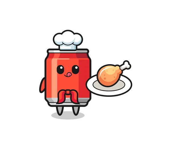 Drink Can Fried Chicken Chef Cartoon Character Cute Design — Archivo Imágenes Vectoriales