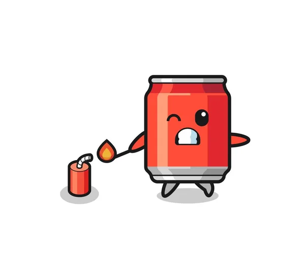 Drink Can Mascot Illustration Playing Firecracker Cute Design — Archivo Imágenes Vectoriales