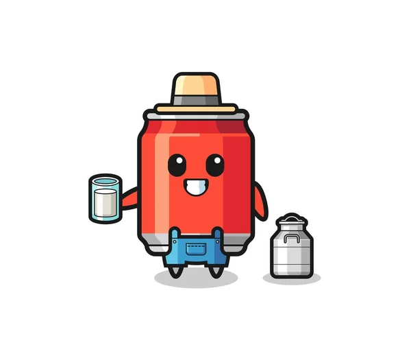 Drink Can Cartoon Dairy Farmer Cute Design — Vetor de Stock