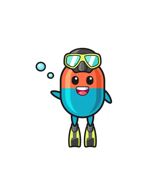 Capsule Diver Cartoon Character Cute Design — Stockvektor