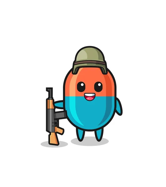 Cute Capsule Mascot Soldier Cute Design — Vetor de Stock