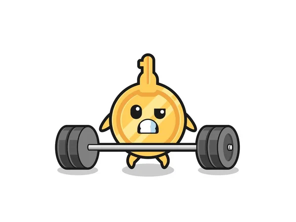 Cartoon Key Lifting Barbell Cute Design — Stok Vektör