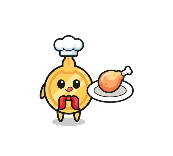 Key Fried Chicken Chef Cartoon Character Cute Design — стоковый вектор
