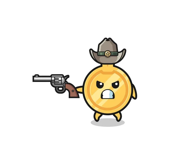 Vaquero Clave Disparando Con Arma Lindo Diseño — Vector de stock