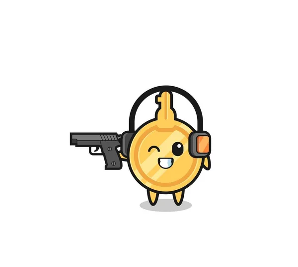 Illustration Key Cartoon Doing Shooting Range Cute Design — ストックベクタ