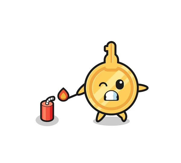 Key Mascot Illustration Playing Firecracker Cute Design — стоковый вектор