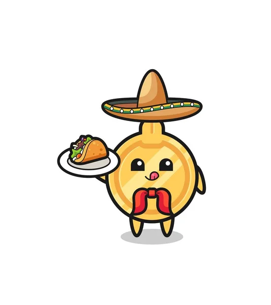 Key Mexican Chef Mascot Holding Taco Cute Design — Stock vektor
