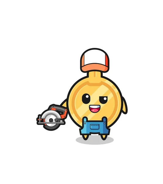 Woodworker Key Mascot Holding Circular Saw Cute Design — Image vectorielle