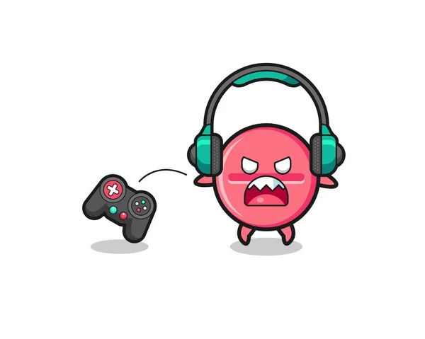 Medicine Tablet Gamer Mascot Angry Cute Design — Wektor stockowy