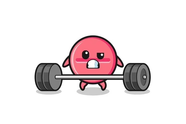 Cartoon Medicine Tablet Lifting Barbell Cute Design — Image vectorielle