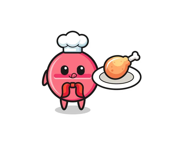 Medicine Tablet Fried Chicken Chef Cartoon Character Cute Design — стоковый вектор