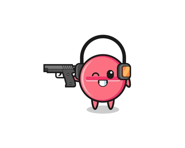 Illustration Medicine Tablet Cartoon Doing Shooting Range Cute Design — 图库矢量图片