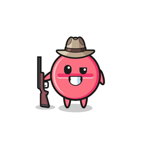 Medicine Tablet Hunter Mascot Holding Gun Cute Design — Archivo Imágenes Vectoriales