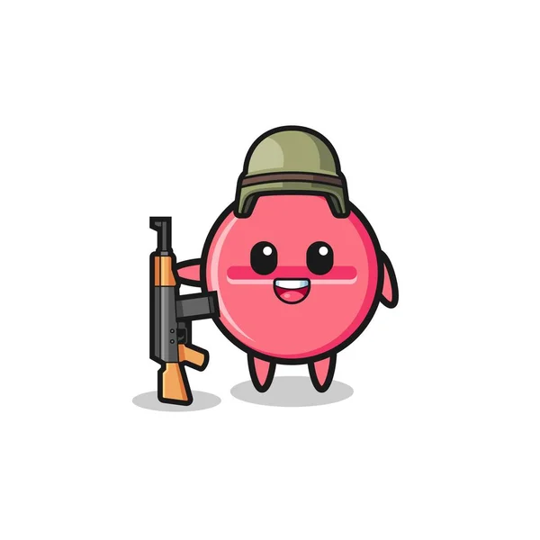 Cute Medicine Tablet Mascot Soldier Cute Design — Image vectorielle