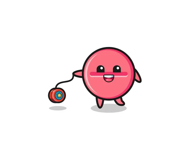 Cartoon Cute Medicine Tablet Playing Yoyo Cute Design — Wektor stockowy