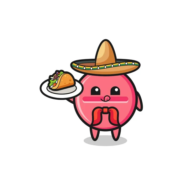 Medicine Tablet Mexican Chef Mascot Holding Taco Cute Design — Stock vektor