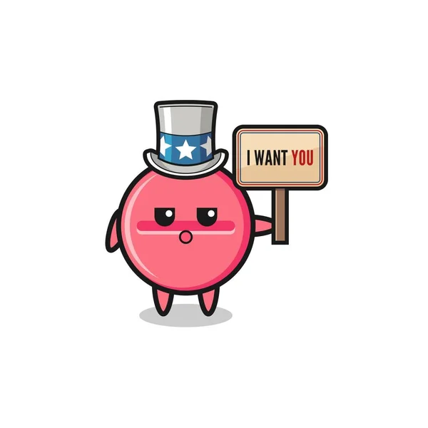 Medicine Tablet Cartoon Uncle Sam Holding Banner Want You Cute — 스톡 벡터
