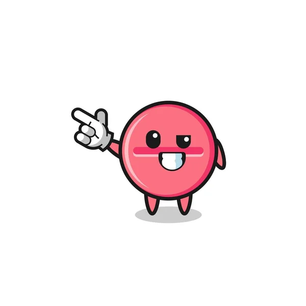 Medicine Tablet Mascot Pointing Top Left Cute Design — Stockvector