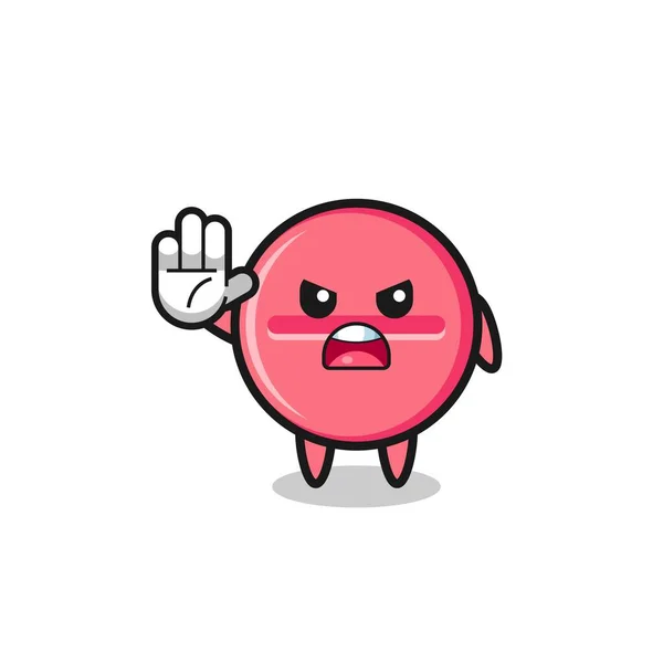 Medicine Tablet Character Doing Stop Gesture Cute Design —  Vetores de Stock