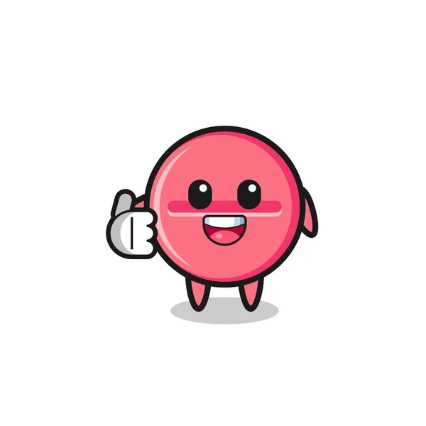 Medicine Tablet Mascot Doing Thumbs Gesture Cute Design — Stockvektor