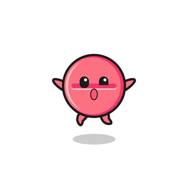 Medicine Tablet Character Jumping Gesture Cute Design — Stockový vektor