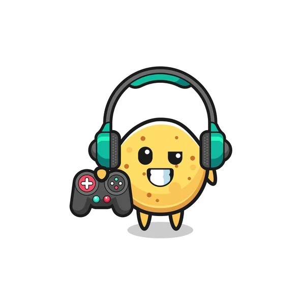 Potato Chip Gamer Mascot Holding Game Controller Cute Design — Stock vektor