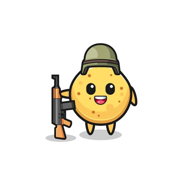 Cute Potato Chip Mascot Soldier Cute Design — 스톡 벡터