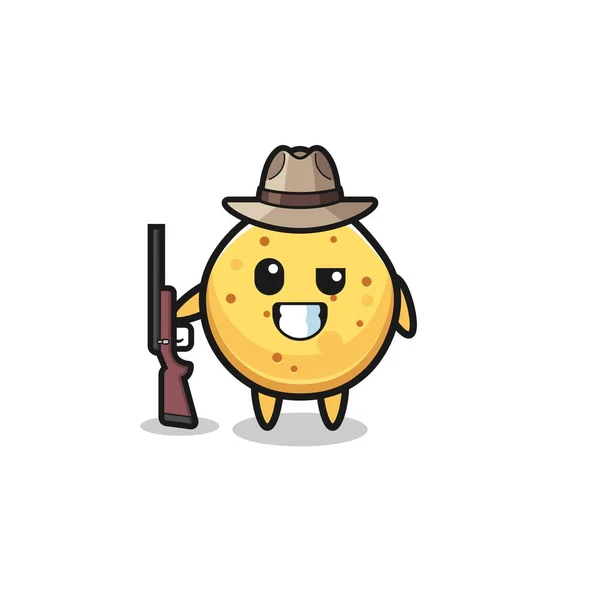 Potato Chip Hunter Mascot Holding Gun Cute Design — Archivo Imágenes Vectoriales