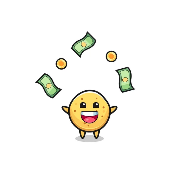 Illustration Potato Chip Catching Money Falling Sky Cute Design — Stok Vektör