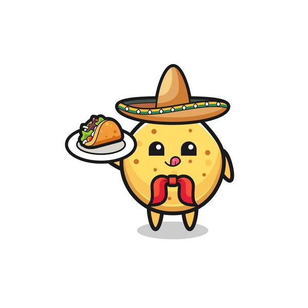 Potato Chip Mexican Chef Mascot Holding Taco Cute Design — Stock vektor