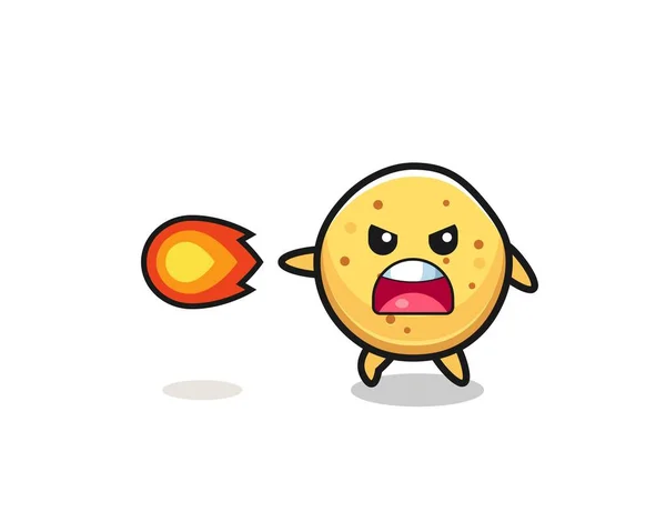 Cute Potato Chip Mascot Shooting Fire Power Cute Design — Archivo Imágenes Vectoriales
