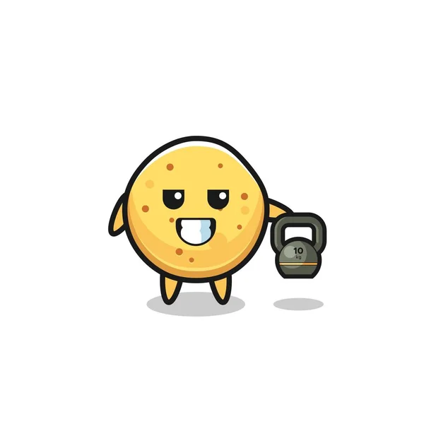 Potato Chip Mascot Lifting Kettlebell Gym Cute Design — стоковый вектор