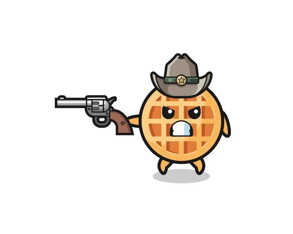 Circle Waffle Cowboy Shooting Gun Cute Design — Archivo Imágenes Vectoriales