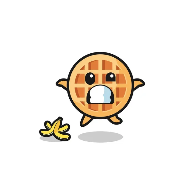 Circle Waffle Cartoon Slip Banana Peel Cute Design — Wektor stockowy