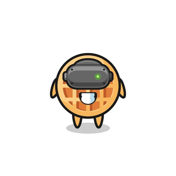 Cute Circle Waffle Using Headset Cute Design — Image vectorielle