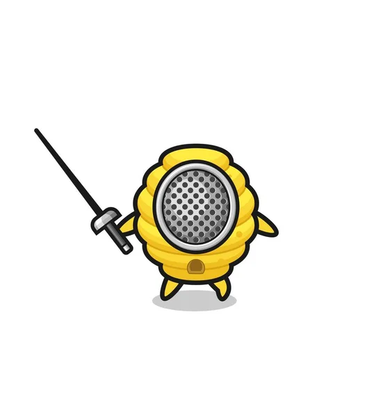 Bee Hive Earth Cartoon Fencer Mascot Cute Design — Wektor stockowy