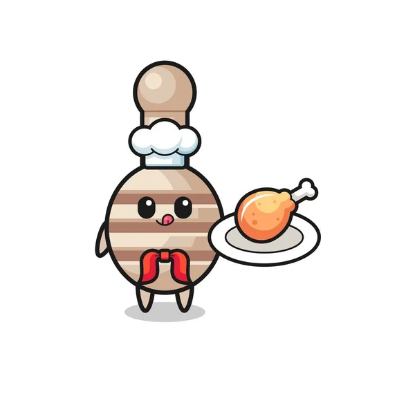 Honey Dipper Fried Chicken Chef Cartoon Character Cute Design — стоковый вектор