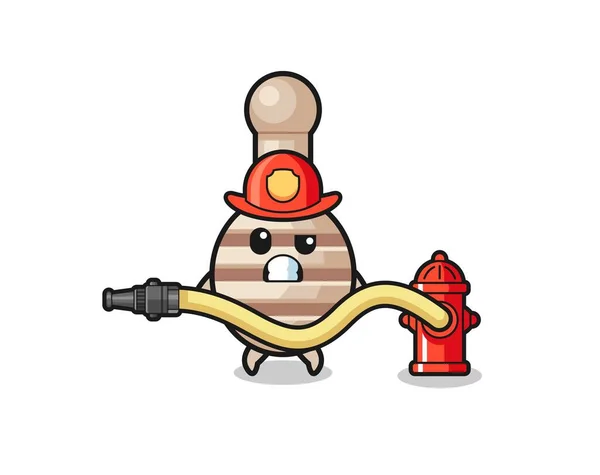 Honey Dipper Cartoon Firefighter Mascot Water Hose Cute Design —  Vetores de Stock