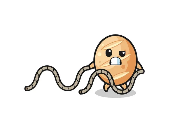 Illustration French Bread Doing Battle Rope Workout Cute Design — Wektor stockowy