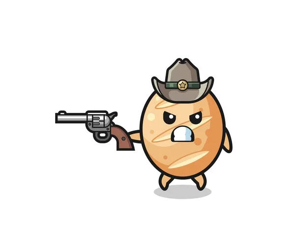 French Bread Cowboy Shooting Gun Cute Design — Wektor stockowy