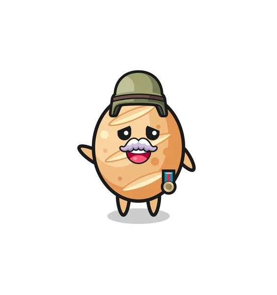 Cute French Bread Veteran Cartoon Cute Design — Vector de stock