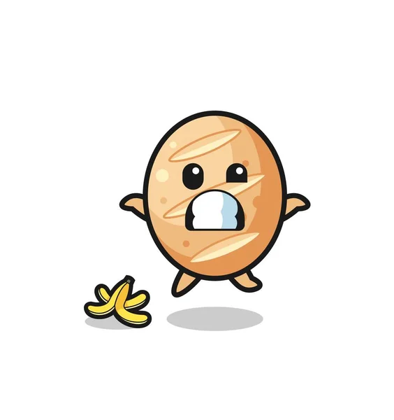 French Bread Cartoon Slip Banana Peel Cute Design — стоковий вектор