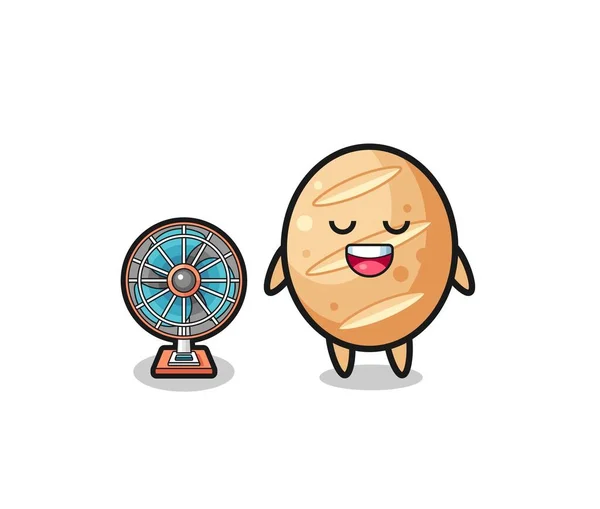 Cute French Bread Standing Front Fan Cute Design — 图库矢量图片