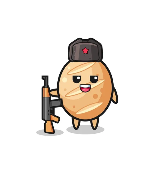 Cute French Bread Cartoon Russian Army Cute Design — Stock vektor