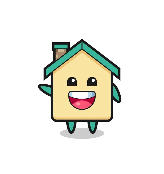Casa Feliz Lindo Personaje Mascota Lindo Diseño — Vector de stock