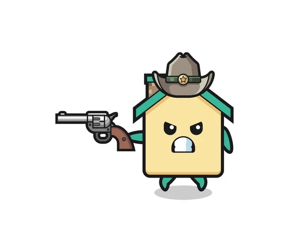 House Cowboy Shooting Gun Cute Design — Stockvektor