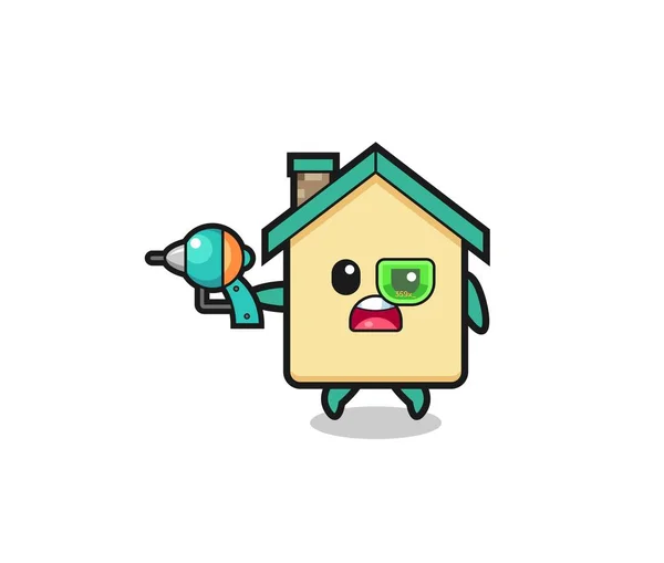 Cute House Holding Future Gun Cute Design — стоковый вектор