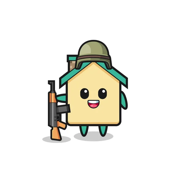 Cute House Mascot Soldier Cute Design — Stok Vektör