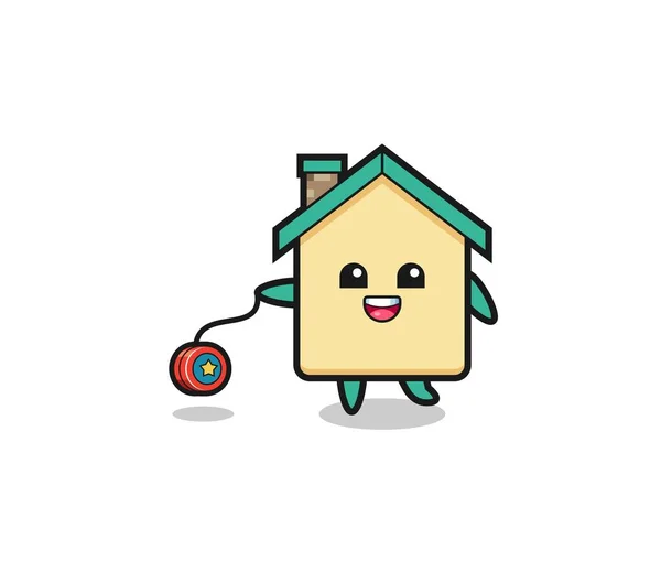 Cartoon Cute House Playing Yoyo Cute Design — Vector de stock